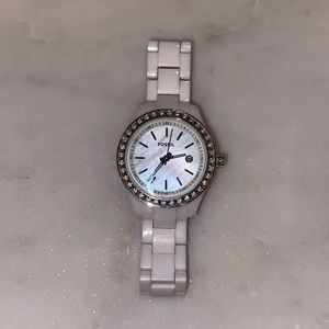 White Fossil Watch with Rhinestones